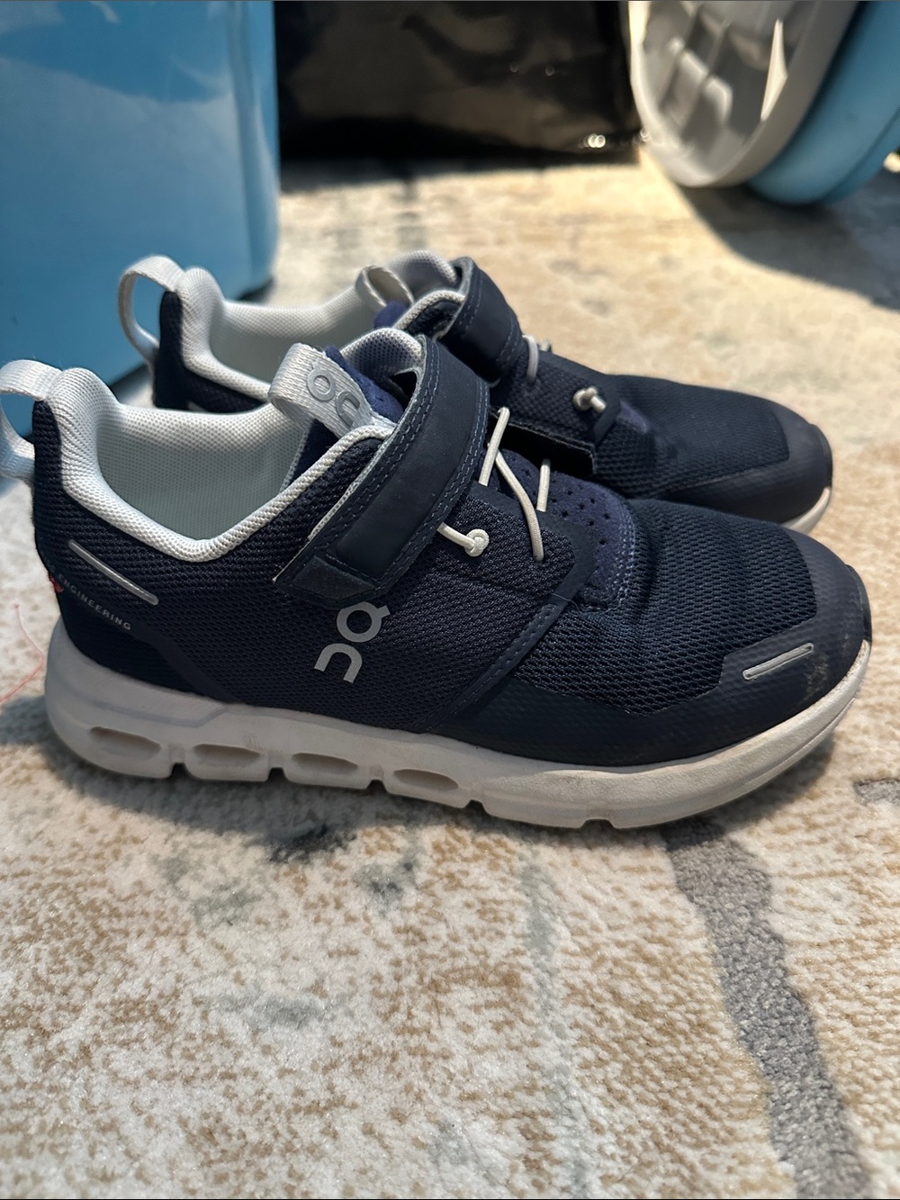 On Running Kids Navy and White Velcro Cloud Sneakers